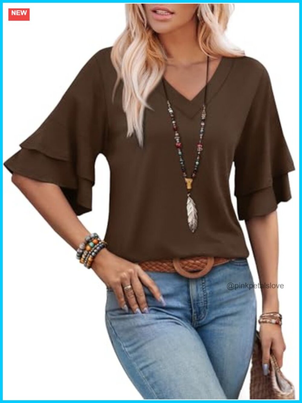 OFEEFAN Spring Tops for Women Boho Shirts Fashion Clothing Cute 3/4 Length